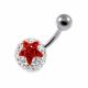 316L Surgical Steel White crystal Stone with Red Star Navel Belly Ring