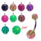 316L Surgical Steel Banana Belly Bar With Double Toned Watermelon Stripes UV Balls
