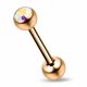 Rose Gold PVD Anodized Tongue Barbell with CZ Jeweled Stone Ball