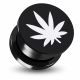 Black Anodized Aluminium Internally Threaded Marijuana Leaf Logo Flesh Tunnel