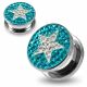 316L surgical steel Clear Star on Blue Zircon Background CZ Jeweled Tunnel