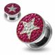 316L surgical steel Clear Star on Fuchsia Background CZ Jeweled Tunnel