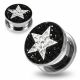 316L surgical steel Clear Star on Black Background CZ Jeweled Tunnel