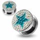 316L surgical steel Blue Zircon Star on Clear Background CZ Jeweled Tunnel