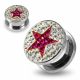 316L surgical steel Fuchsia Star on Clear  Background CZ Jeweled Tunnel