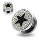 316L surgical steel Black Star on Clear Background CZ Jeweled Tunnel