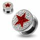 316L surgical steel Red Star on Clear Background CZ Jeweled Tunnel