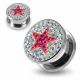 316L surgical steel Pink Star on Aurora Borealis Background CZ Jeweled Tunnel