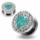 316L Surgical Steel Aqua Heart on Clear Background CZ Jeweled Ear Tunnel