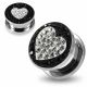 316L Surgical Steel Clear Heart on Black Background CZ Jeweled Ear Tunnel