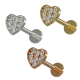 316L Surgical Steel Multi CZ Stone Internally Threaded  Heart Shape Design with Flat Back Labret
