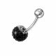 Black And white Crystal stone SS Bar Navel Belly Ring FDBLY048