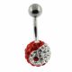 Red And White YING YANG Crystal Stone With SS Bar Banana Belly Ring FDBLY052