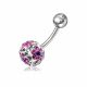 Crystal Stone Flower With SS Banana Bar Belly Ring FDBLY063