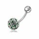 Green And White Crystal Stone Balls SS Bar Curved Navel Ring Body Jewelry