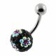 Black And Mix Color Crystal Stone Ball With SS Banana Bar Belly Ring