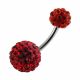 Red Cherry Crystal Stone Balls With SS Curved Bar Belly Ring FDBLY084
