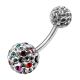 White With Mix Color Crystal Stone Balls With Banana Bar Belly Ring FDBLY089