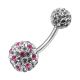 Multi Color Crystal Stone Balls With SS Banana Bar Belly Ring FDBLY092
