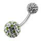 Mix Color Crystal Stone Balls With Steel Banana Bar Navel Ring FDBLY095