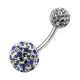 Blue White Crystal Stone With Steel Bar Navel Ring FDBLY098 