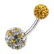 Multi Color Crystal Stone Balls With SS Bar Navel Ring FDBLY100