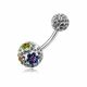 Multi Color Crystal Stone Flower Balls With SS Bar Belly Ring FDBLY102