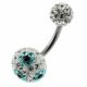 Multi Color Crystal Stone Balls With SS Bar Belly Ring FDBLY103