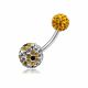 Multi Color Crystal Stone Balls With SS Bar Belly Ring FDBLY104