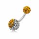 White And Yellow Crystal Stone Balls With Banana Bar Belly Ring