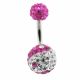 Pink And White Crystal Stone Balls With Navel Belly Ring