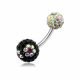 Multi Color Crystal Stone Flower With SS Bar Banana Navel Ring