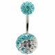 Multi Crystal Stone Balls With SS Bar Navel Belly Ring FDBLY127
