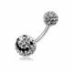 Blacj And White Smiley Crystal stone 12mm Ball With Banana Bar Belly Ring