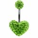 Green Crystal stone Heart With Top Ball SS Banana Curved Navel Belly Ring 