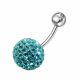 Sky Blue Crystal Studded In Silver 316L SS Banana Bar Navel Ring