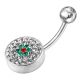 925 Sterling Silver Fancy Logo Jeweled Belly Ring With Steel Base 