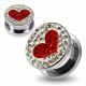316L surgical steel Red Heart on Clear Background CZ Jeweled Tunnel