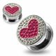 316L surgical steel Fuchsia Heart on Clear Background CZ Jeweled Tunnel