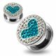 316L surgical steel Blue Zircon Heart on Clear Background CZ Jeweled Tunnel