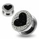 316L surgical steel black Heart on Clear Background CZ Jeweled Tunnel
