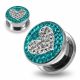 316L surgical steel Clear Heart on Blue Zircon Background CZ Jeweled Tunnel