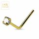 18K Solid Yellow Gold CZ Jeweled L-Bend Nose Stud