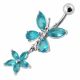 Jeweled Butterfly With Flower SS Banana Bar Navel Ring