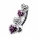Four Jeweled Hearts Design Navel Ring