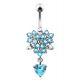 Flower Bunch with Heart Dangling  Belly Ring