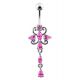 Dangling Jeweled Flower SS Bar Belly Ring