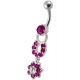 Fancy Red CZ Jeweled Silver Star Round Shape  Dangling Belly Ring