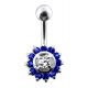 Fancy Silver Jeweled Sun Flower SS Curved Bar Belly Ring 