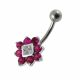 Fancy Traditional Flower Jeweled SS Bar Navel Ring Body Jewelry